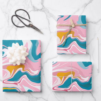 Flowing Marble Design with Pink and Teal Wrapping Paper Sheets