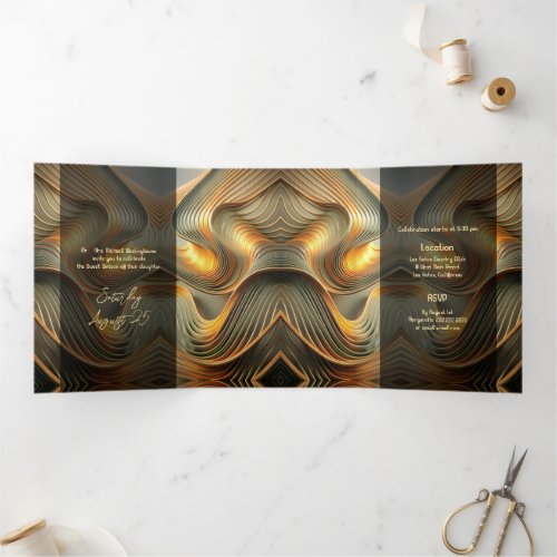 Flowing Modern Gold Sweet 16 Party Invitation