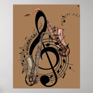 Flowing Musical Symbols w/Saxophones on a Poster