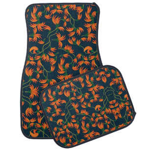 Flowing Orange Floral Pattern Car Floor Mat