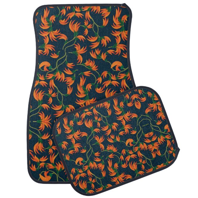  Flowing Orange Floral Pattern Car Floor Mat (Set)