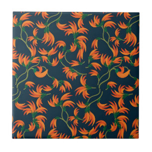  Flowing Orange Floral Pattern Ceramic Tile