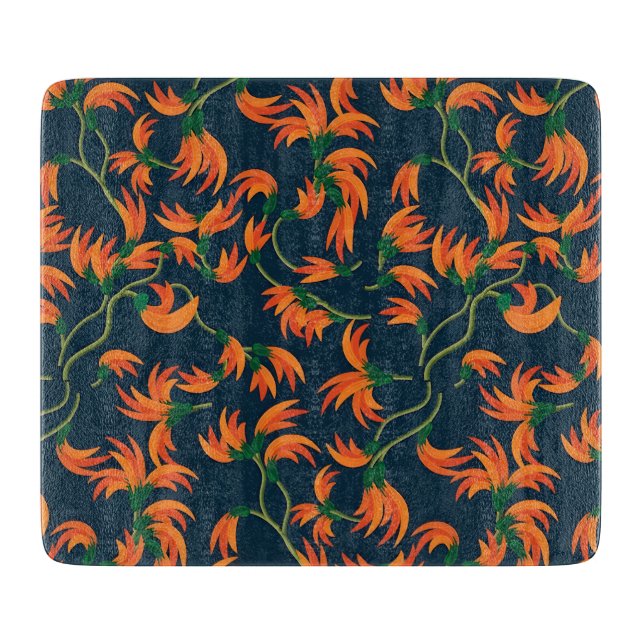  Flowing Orange Floral Pattern Cutting Board (Front)