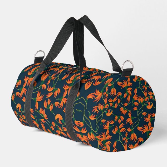  Flowing Orange Floral Pattern Duffle Bag (Left Corner)