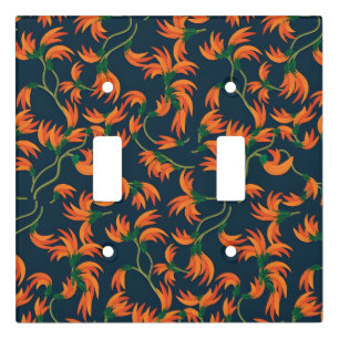 Flowing Orange Floral Pattern Light Switch Cover