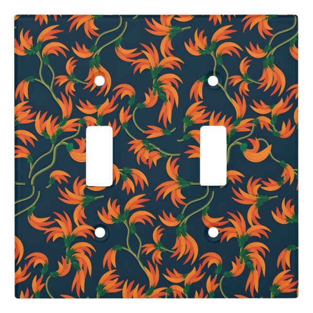  Flowing Orange Floral Pattern Light Switch Cover (Front)