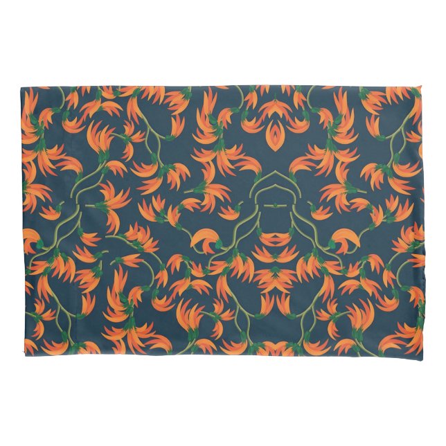  Flowing Orange Floral Pattern Pillow Case (Front-Left)