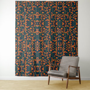  Flowing Orange Floral Pattern Tapestry