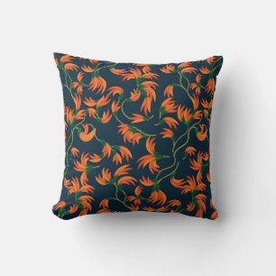 Flowing Orange Floral Pattern Throw Pillow