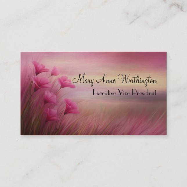 Flowing Pink Floral Elegant Peaceful  Professional Business Card (Front)