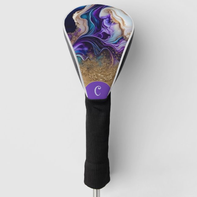 Flowing Purple Blue & Gold Personalized Golf Head Cover (Front)
