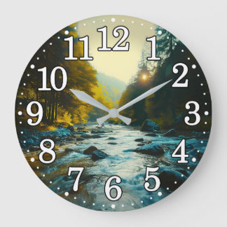 Flowing River Nature Landscape Forest Outdoor Large Clock