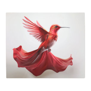 Flowing Scarf Red Rufus Hummingbird In Flight Metal Print