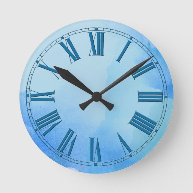 Flowing Shades of Blue Watercolor Effect Round Clock (Front)