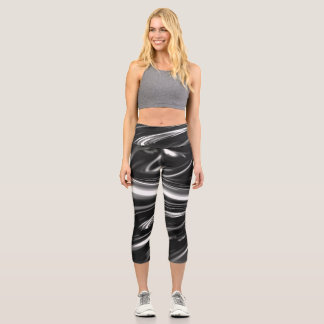 Flowing Silver Metal Capri Leggings