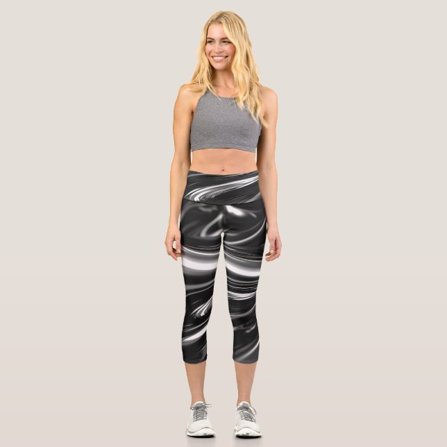 Flowing Silver Metal  Capri Leggings (Front)