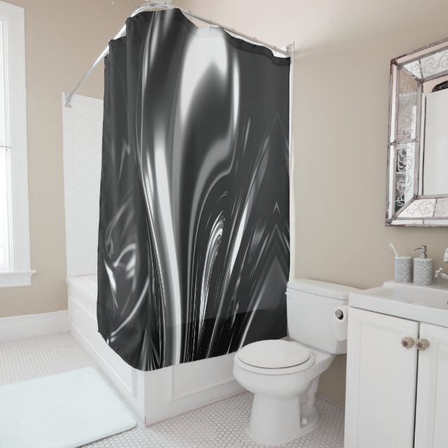 Flowing Silver Metal Look Shower Curtain (In Situ)