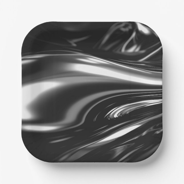 Flowing Silver Metal  Paper Plates (Front)