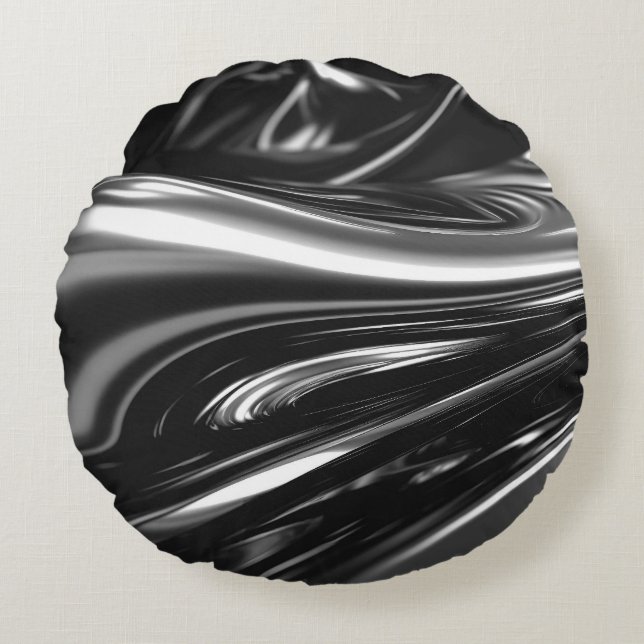 Flowing Silver Metal  Round Pillow (Front)