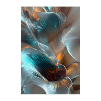 Flowing Teal & Amber Abstract – Silk-like Organic Acrylic Print