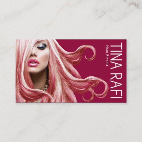 Flowing Tresses Hair Stylist blonde  raspberry Business Card
