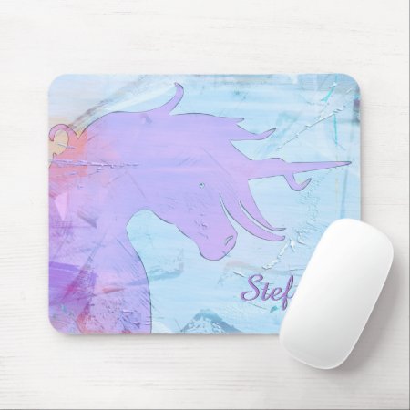 Flowing Unicorn Silhouette (blue Painted) Mouse Pad