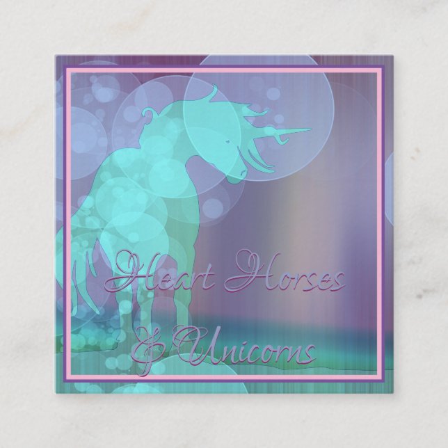 Flowing Unicorn Silhouette (teal/purple) Square Business Card (Front)