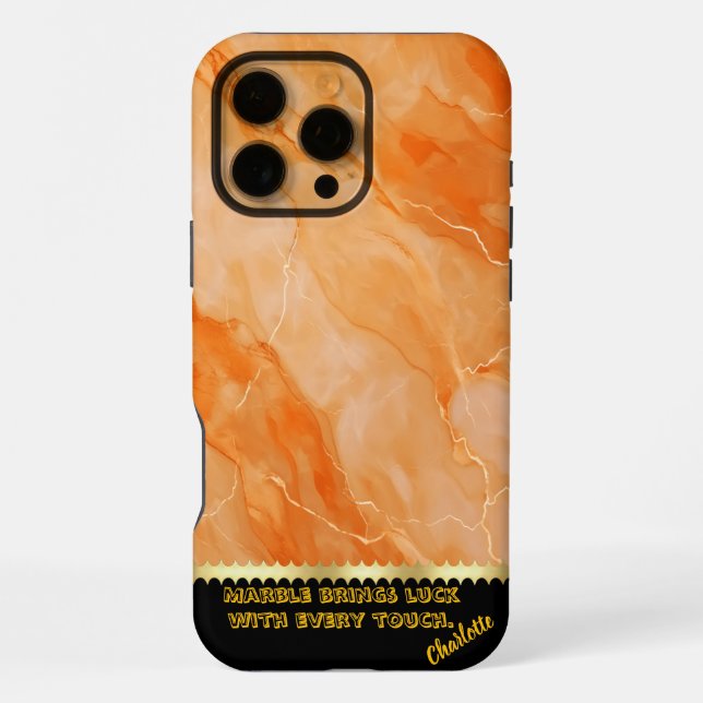 Flowing vibrant orange marble patterns iphone case (Back)