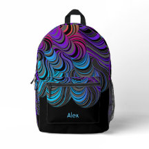 Flowing Waves of Blue, Purple & Gray on Black