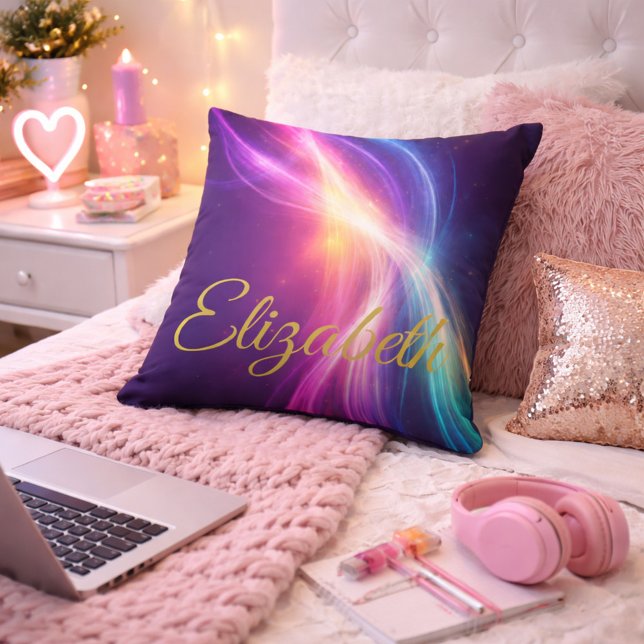 Flowing Waves of Color Throw Pillow (Creator Uploaded)