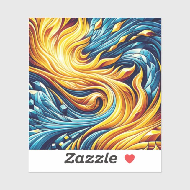 Flowing Yellow Fire Ice Geometric Pattern Sticker (Sheet)