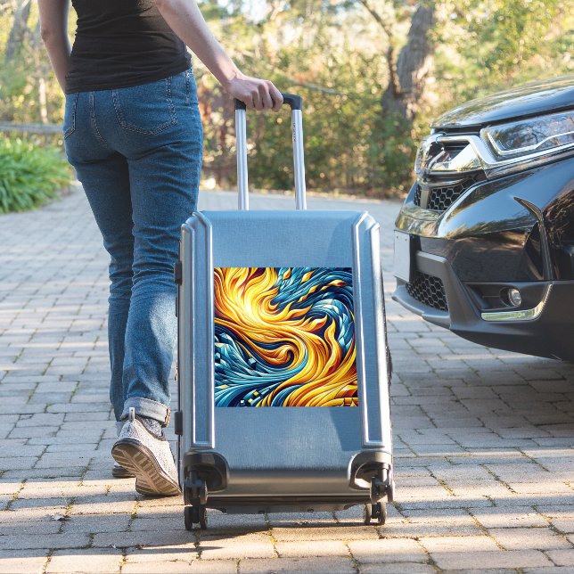 Flowing Yellow Fire Ice Geometric Pattern Sticker (Suitcase Insitu)
