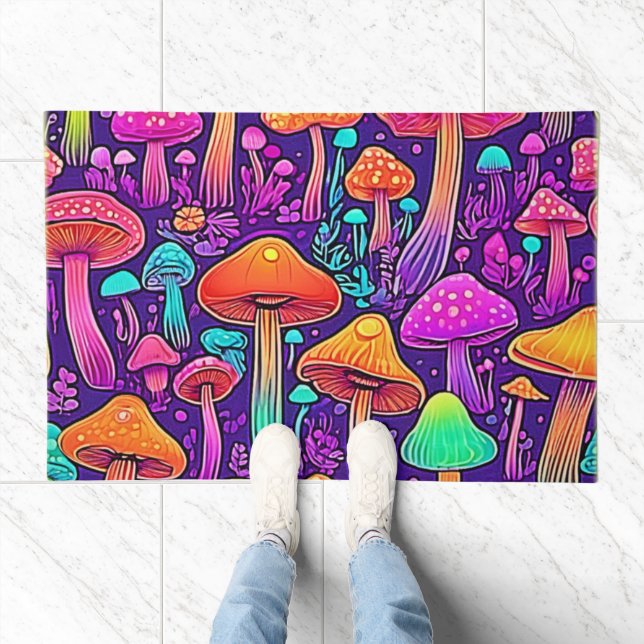 Flowy Neon Mushrooms Dance Doormat (Indoor)