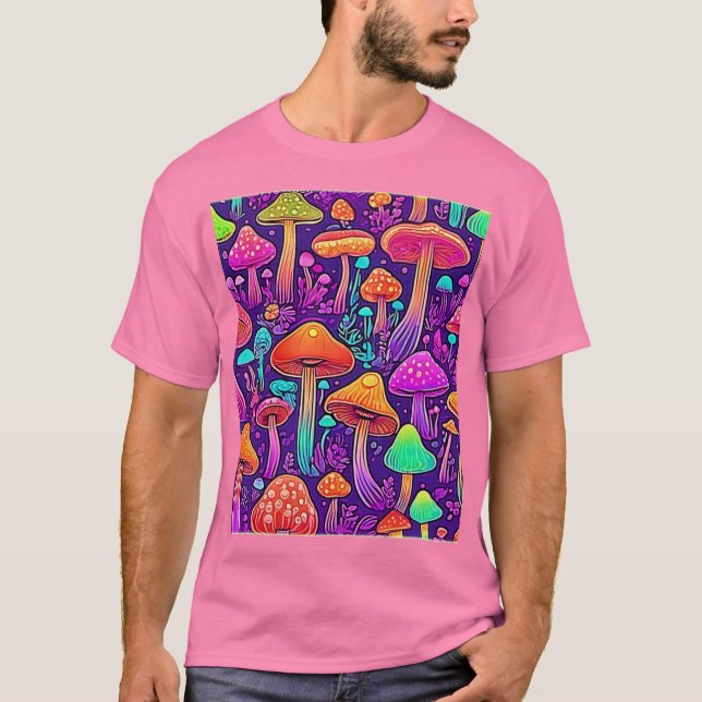 Flowy Neon Mushrooms Dance T-Shirt (Front)