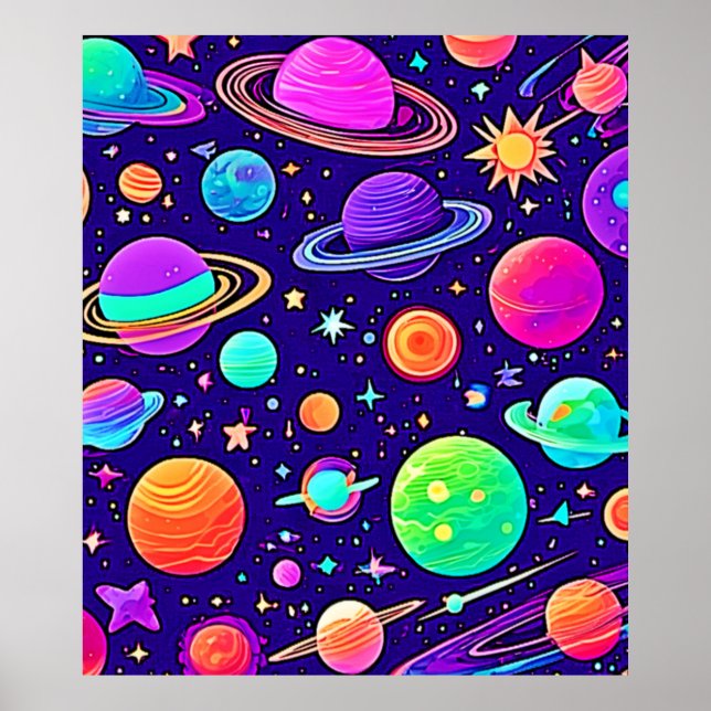 Flowy Neons: Planets & Stars Poster (Front)