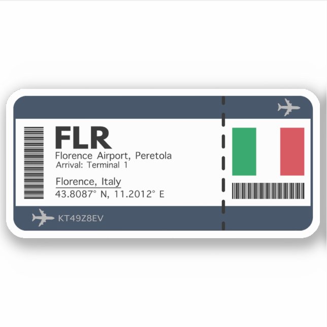 FLR Florence Boarding Pass - Italy Travel Sticker (Front)