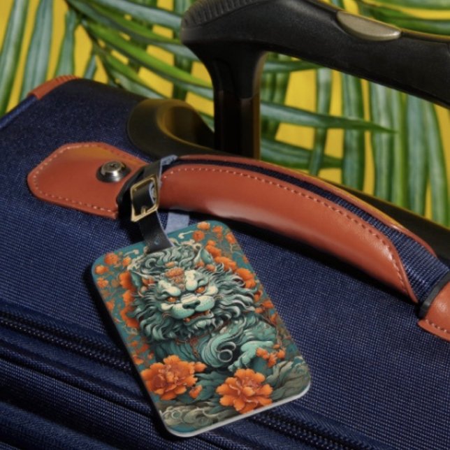 Flu Lion of Wisdom Luggage Tag (Flu Lion luggage tag single-sided w Card Slot, weatherproof, leather strap included. )