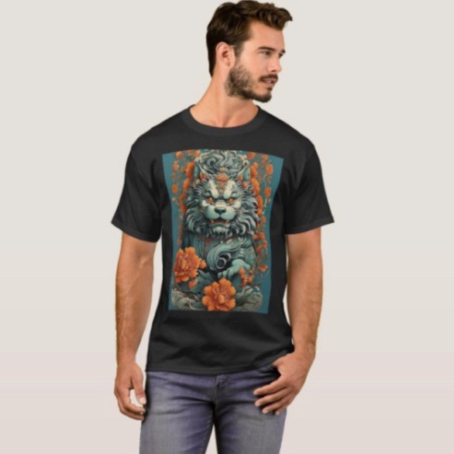 Flu Lion of Wisdom  T-Shirt (Asian Lion Head Art Graphic T-Shirt  100%  cotton unisex standard fit. 
)