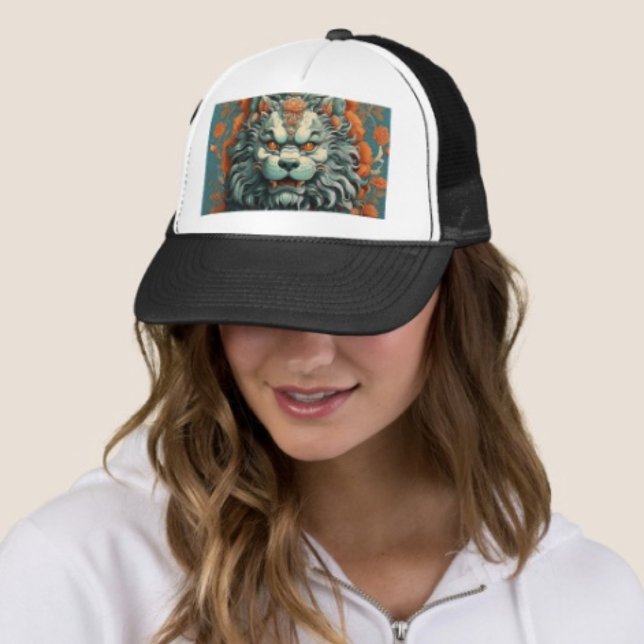 Flu Lion of Wisdom  Trucker Hat (Asian Lion Head  Hat – Vintage 50s Trucker Cap Southwest Mens Womens Unisex Gift)