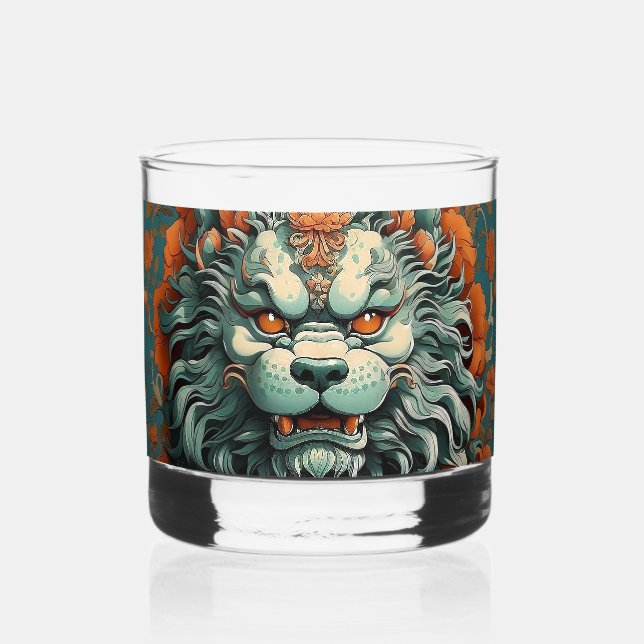 Flu Lion of Wisdom Whiskey Glass  (Front)