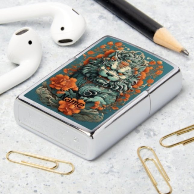 Flu Lion of Wisdom  Zippo Lighter (Asian Lion Head Design Genuine Zippo® Lighter Dimensions: 1.5" w x 2.25"  Made in USA. )