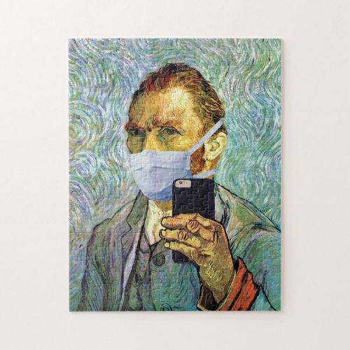 Flu Season Van Gogh Self Portrait With Mask Selfie Jigsaw Puzzle