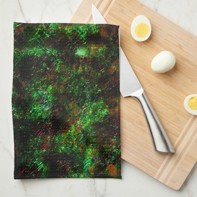 Fluctuation of dark spots on showy rough green kitchen towel (Quarter Fold)