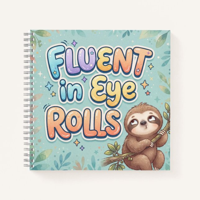 Fluent in Eye Rolling  | Funny Sloth and Quote Notebook (Front)