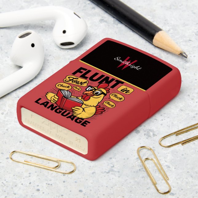 Fluent In Fowl Language: Chicken Reading a Book Zippo Lighter (On Table 2)