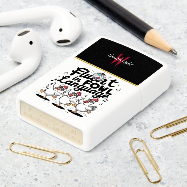 Fluent in Fowl Language Dancing Chickens Zippo Lighter (On Table 2)