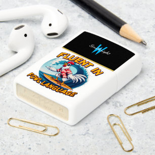 Fluent in Fowl Language Rooster Riding The Surf Zippo Lighter