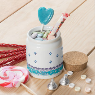 Fluer De Lis Blue Swirl Design Candy Jar
