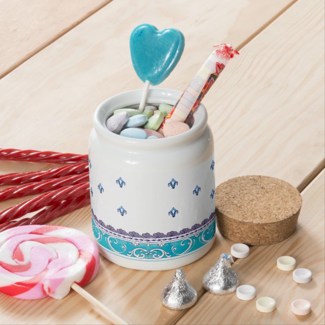 Fluer De Lis Blue Swirl Design Candy Jar (In Situ)