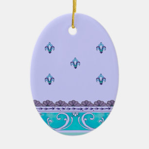 Fluer De Lis Blue Swirl Design Ceramic Ornament